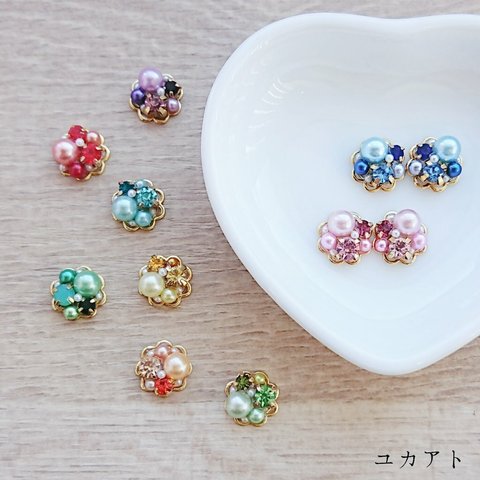 ちいさなビジュー＆パールぎゅっとイヤリングorピアス