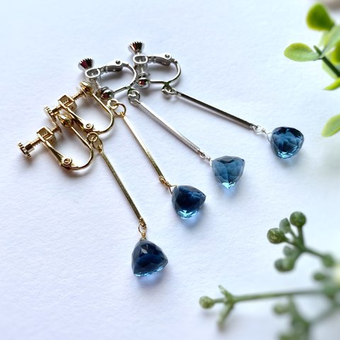 London Blue Quartz Earrings ロンドンブルークォーツのスティックイヤリング