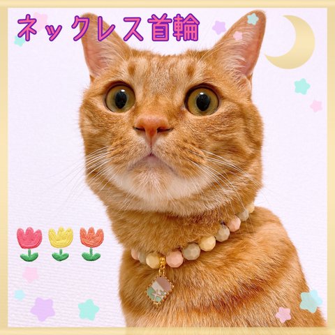 猫の首輪🐈カラフルビーズ✨ネックレス首輪♡切手チャーム✈️