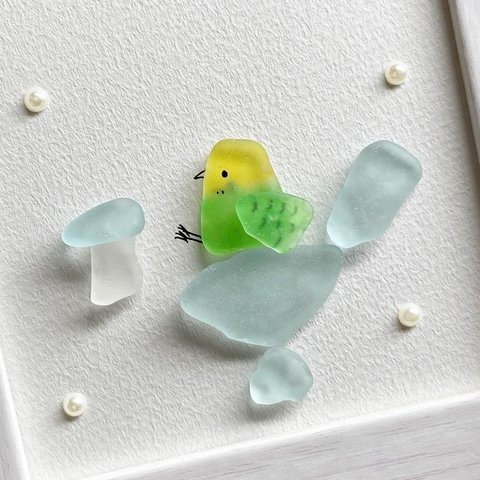 シーグラスアート セキセイインコ 小鳥 トイレット 北欧雑貨 プレゼント 母の日 ギフト