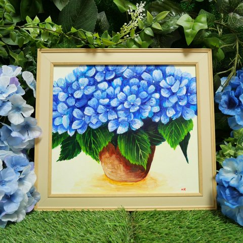 油絵 絵画 【青い紫陽花】