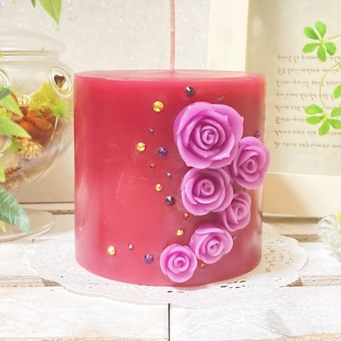 Φ10.3cm×H10cm スワロフスキーキャンドル (ボルドー) № 000465 /Swarovski Candle