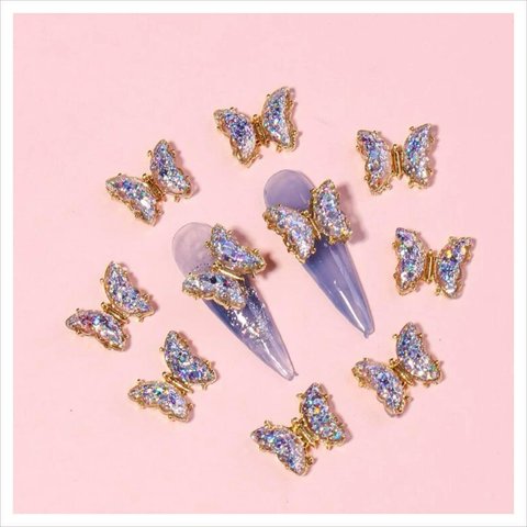 P289《2個》ネイルパーツ キラキラ 蝶々 バタフライ 紫 パープル ブルー