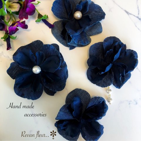 ◆SOLD OUT◆再販4◆denim flower ピアス  イヤリング