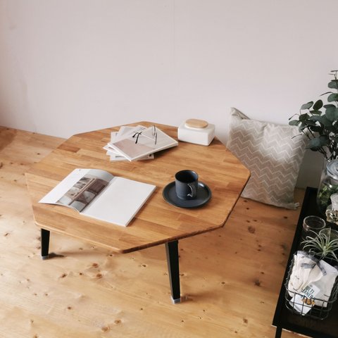 天然木の折りたたみローテーブル / ハチカク / 90×90cm / リビング 子供部屋 収納 / 完成品