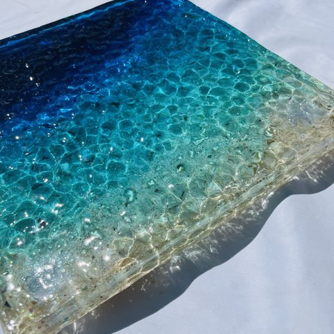 アートディスプレイトレイ  珊瑚のラグーン　アクセサリートレイ  26×25仕器 水面 波紋 海 珊瑚 沖縄　resin