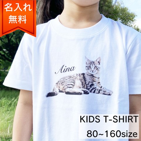 【名入れ無料】キジトラ猫のキッズ&ベビーTシャツ/ 猫好きさんへのギフトに 選ばれている大人気商品です！ラッピングできます！