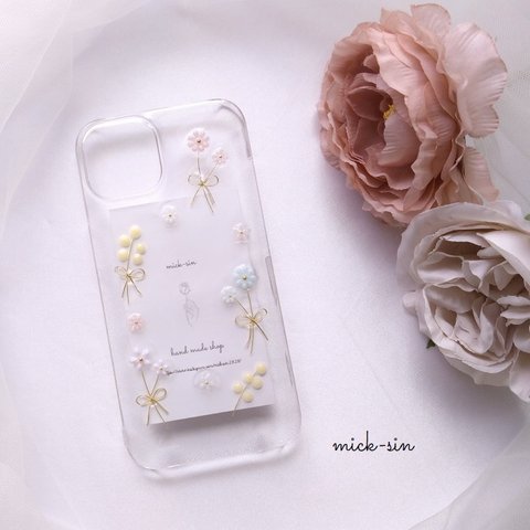 【全機種対応】春カラー♪お花のフレームケースiPhone/ android iphone13 iphone14