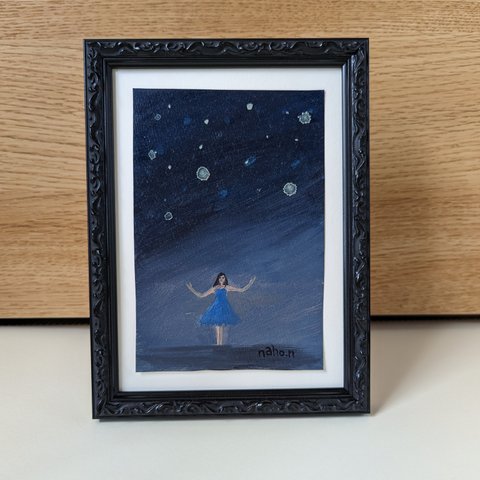 絵画　油彩　ハガキサイズ　原画「星空」