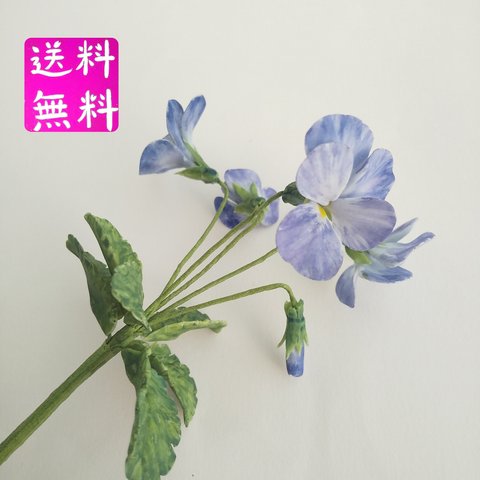 マノビオラ　ブルー　粘土の枯れないビオラピック  樹脂粘土の花   送料無料