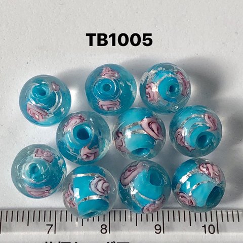 薔薇トンボ玉丸約10mm、10個セット。