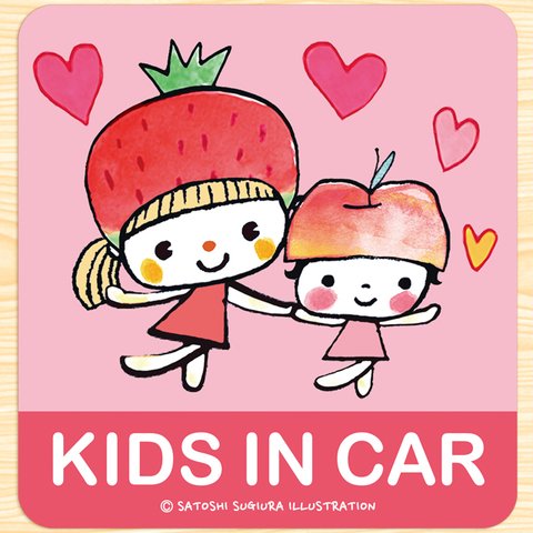 KIDS IN CAR  キッズインカー マグネットステッカー(フルーツ姉妹）