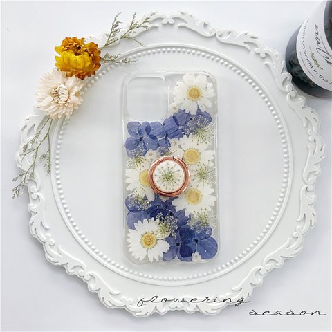 ＊春の花＊全機種対応 押し花スマホケース 名入れ可 iPhone12 iPhone12mini Xperia1 II Xperia10 II Xperia10 III Aurora's garden