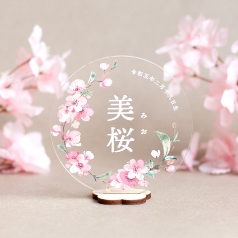 ＜アクリルひな祭り名前札＞桜デザイン・円型