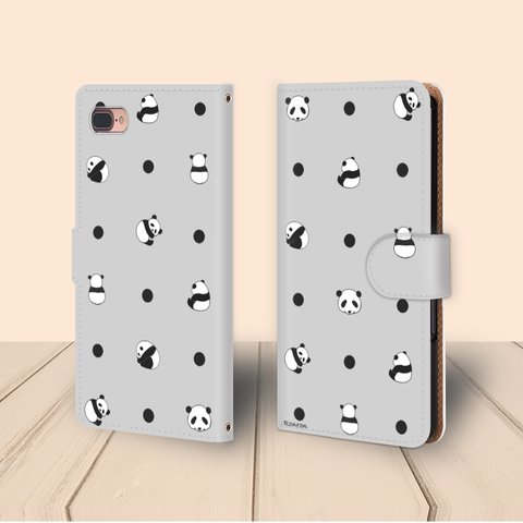 PA●N●DA グレー Apple iPhone   android 手帳型ケース  panda100