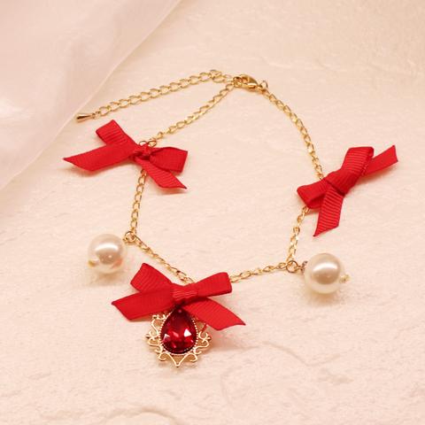 りぼんパール♡ペット用ネックレス Red