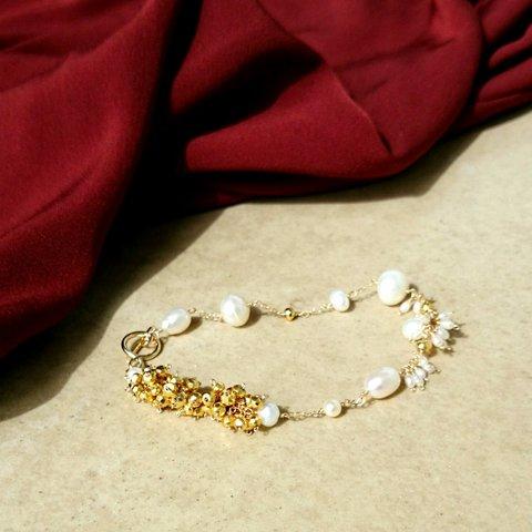 雑誌掲載【装苑】1月号 pearl × gold hematite lady station bracelet