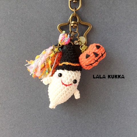 【sold out】【新作】ハロウィン★ミニおばけちゃん＆ミニジャックオランタンのキーホルダー（オレンジ）