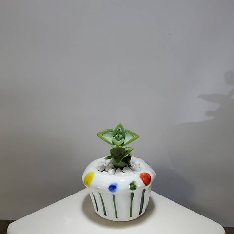 カラフルドットのお花のミニ植木鉢No.1