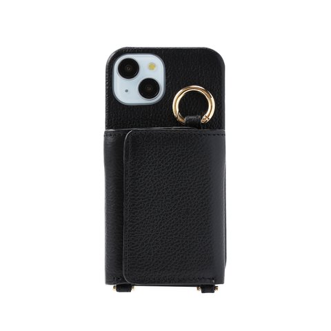 【iPhone15 plus】本革 ・ショルダー レザー ウォレット 大容量カードケース付き 取り外し可能な財布機能と多様なスタイル ブラック