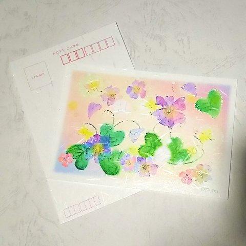 スミレの花絵葉書(和紙)　春のポストカード2枚セット　パステルアート