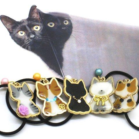 おすわり猫さんのヘアゴムセット（5本組）ねこのヘアゴム レジンのヘアゴム セット販売