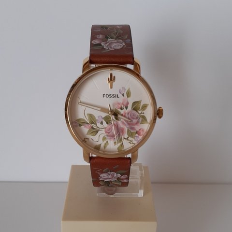 薔薇のハンドペイント牛革ベルト腕時計 ブラウン