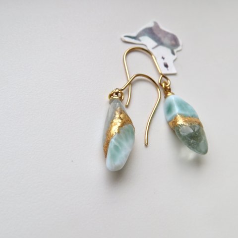 滴るうみ＊Larimar×Aquamarine＊揺らぐ金継ぎ／pierce／L  size