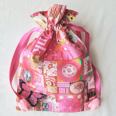 【フリル付き巾着袋】｜  かわいいピンクの雑貨のリアルプリント