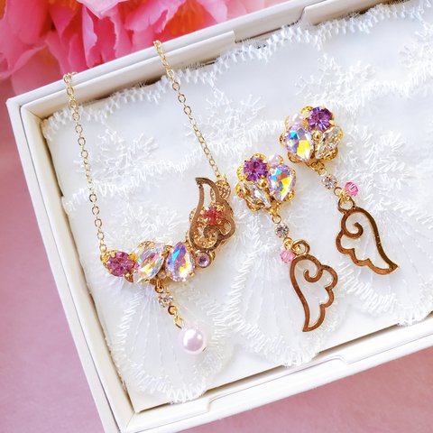 【新発売】煌めき pink × fairy♡ピアス＊イヤリング＊ネックレス