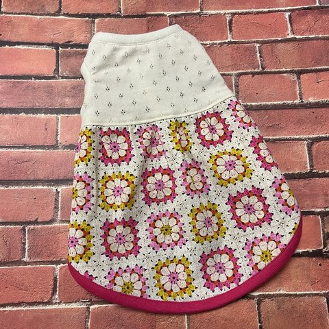 🎉sale pink  hand knit motif  ノースリーブワンピース　Ｓ