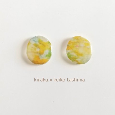 kiraku. ✕ art　絵画イヤリングorピアス　レジン　黄