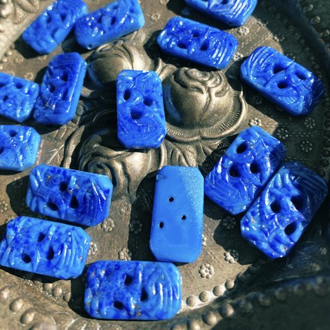 【2コセット】1920s vintage  czech glass cabochon#チェコビーズ#czech beads rectangle11✖️20㎜　lapis blue Jablonec