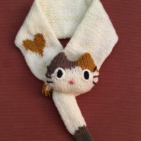 毛糸の手編みの猫マフラー*みけ猫ver3*