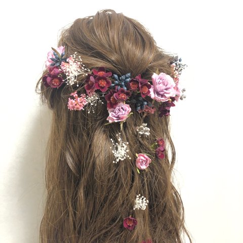 髪飾り　ヘッドパーツ　結婚式　成人式　造花　ドライフラワー