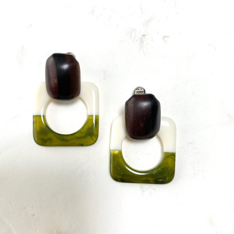 2way wood color square earring