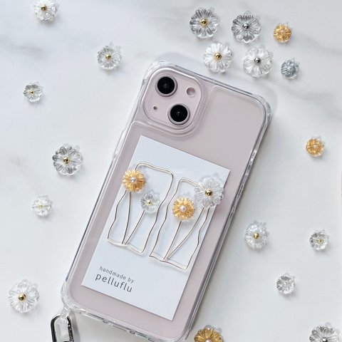 マーガレットiPhone case スマホケース　ゴールド　パール　シルバー　リーフ