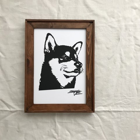 黒柴犬の顔　　切り絵ポスター