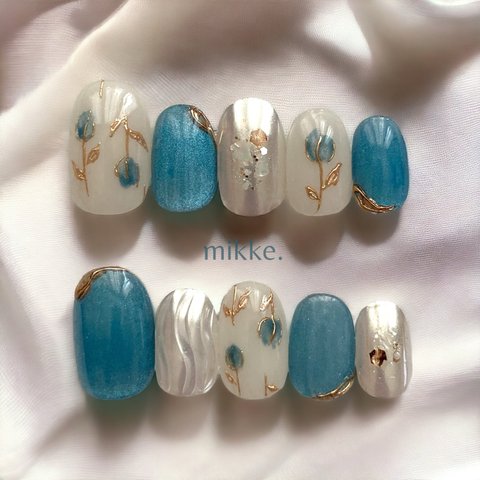 【 カラー変更無料 】ネイルチップ〔 mikke. 〕/ チューリップ マグネット 花柄