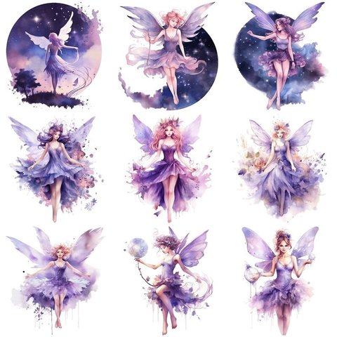 紫　美しい妖精　蝶姫　女の子達♡フレークシール
