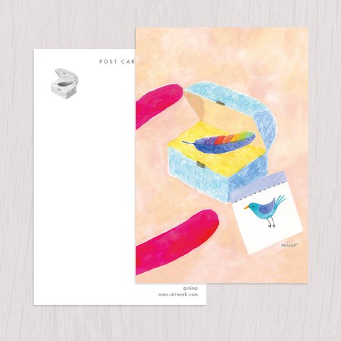 ポストカード2枚セット　赤い猫と青い鳥「ハルとソラ」No.2022-01