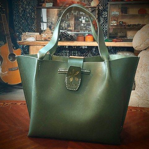 Italianleather 本革トートバッグ 手提げバッグ GReeN