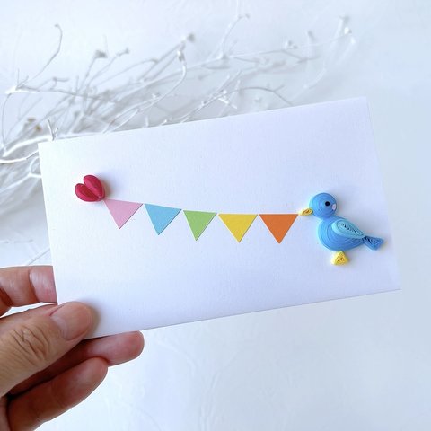 幸せの青い鳥☆メッセージカード入れ☆ポチ袋（ペーパークイリング、クイリング）