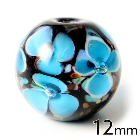 とんぼ玉 ビーズ 粒売り 2粒 12mm 水色 花柄 手作り パーツ アクセサリー ハンドメイド 制作 かわいい