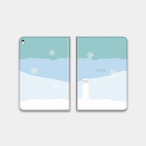 【ちょ待てよ オコジョ】雪山　手帳型タブレットケース　ipad andoroid　対応機種あり