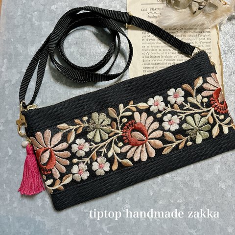 ▪️インド刺繍リボン▪️お財布ショルダー・ハンドメイド・お財布ポーチ・財布・長財布