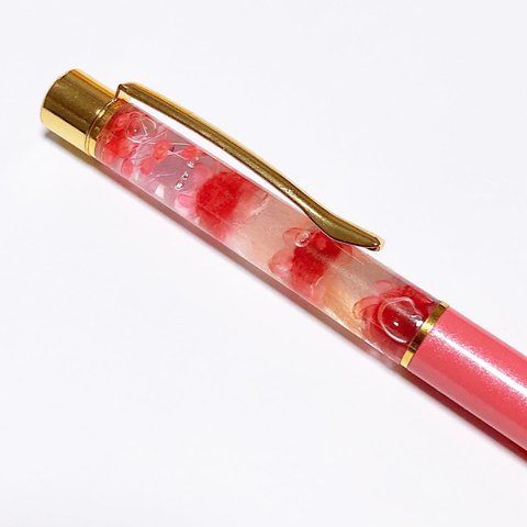 ハーバリウムボールペン（ピンク、可愛い、替芯付き）