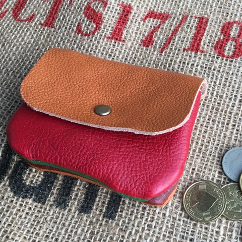 小さな革の財布/可愛いミニ財布/mini-cam-red-gre-cho
