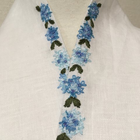 麻アジサイビーズ刺繍半襟