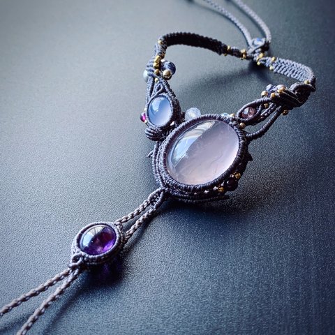 rose quartz × blue chalcedony /panja bracelet #マクラメブレスレット#